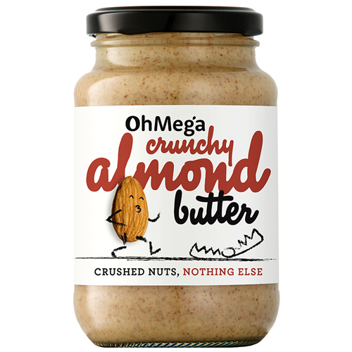 oh mega almond butter on white background