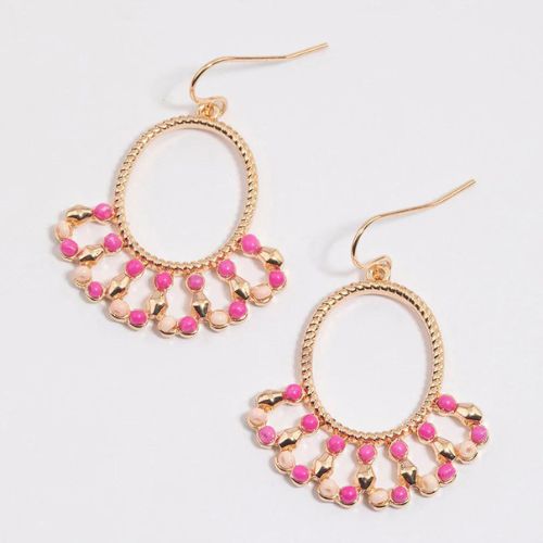 pink boho beaded drop earrings