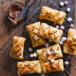 chocolate braai pies on a tray for serving for easy braai dessert recipe
