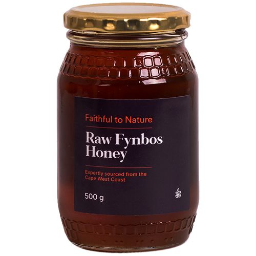 raw fynbos honey jar on white background