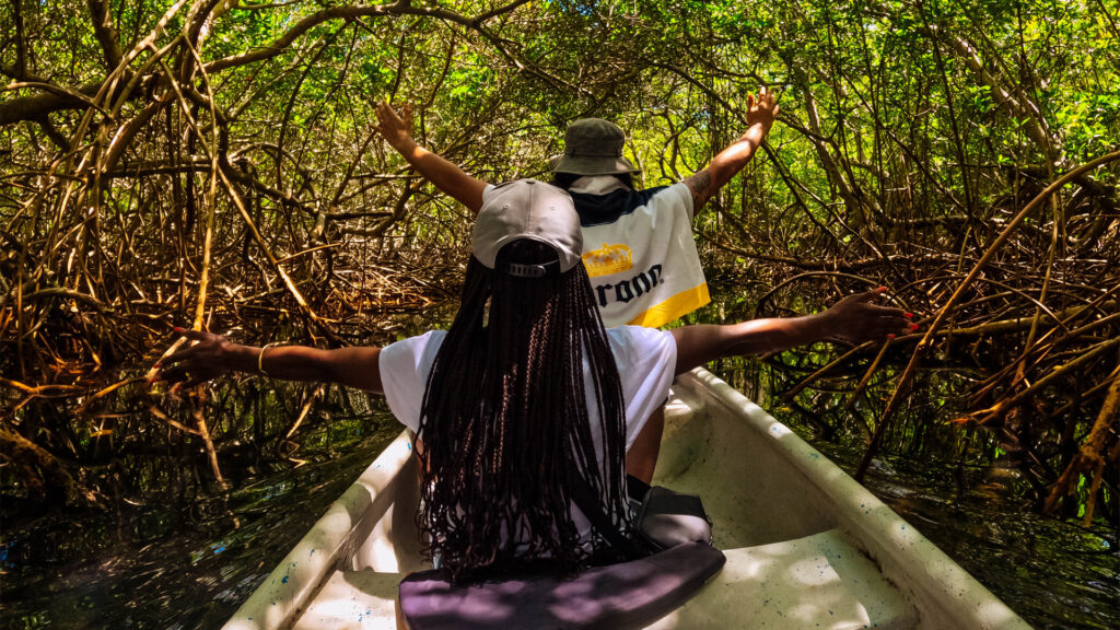 Couple kayaking through mangroves near Corona Island