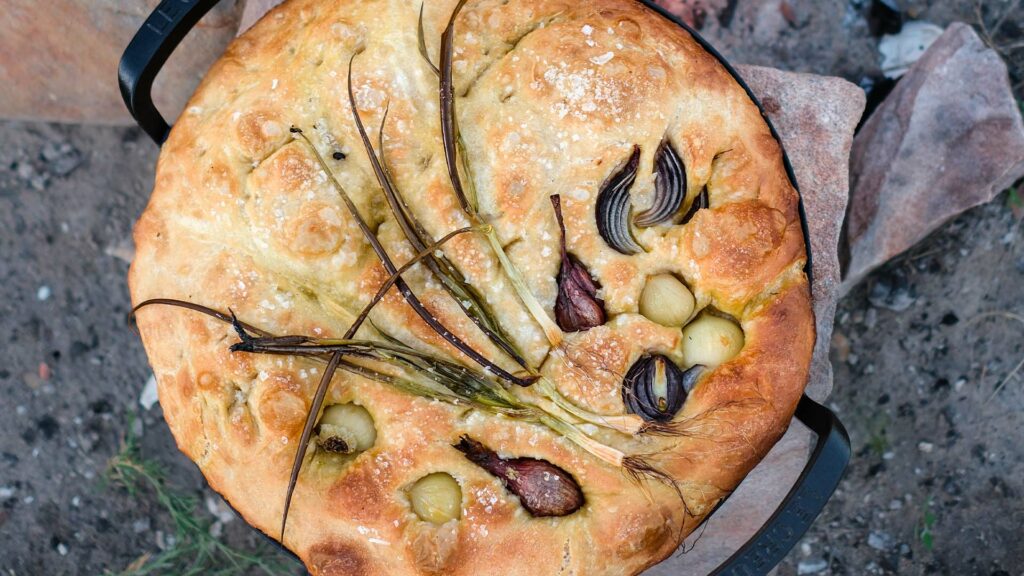 Focaccia with Garlic, Spring Onion & Shallots