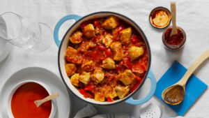 Chicken and tomato in a pot