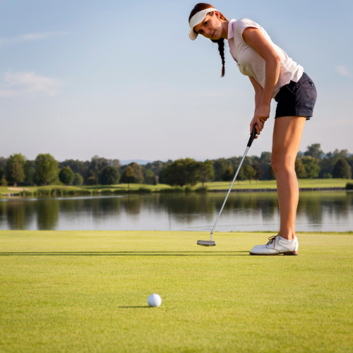 woman measuring ball swing golf for beginners