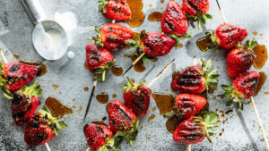 BBQ Strawberries with Black Pepper Honey Glaze