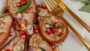 Baked pears on plate
