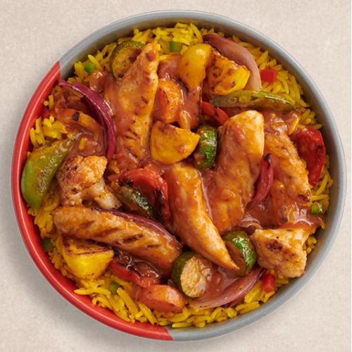 nandos Chicken Strips, Veg And Spicy Rice
